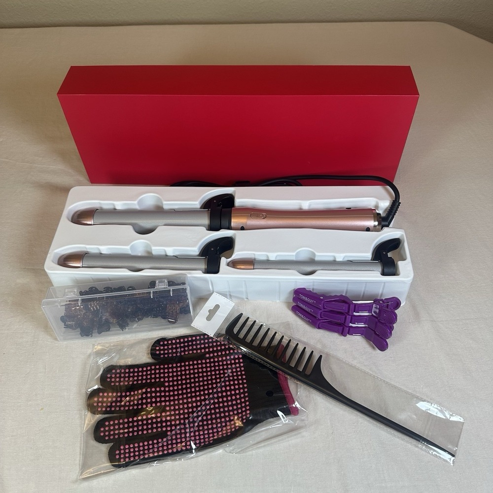 Lyealion  Automatic Hair Curling Iron 3-In-1 Replaceable Barrels Pink Grey New‎